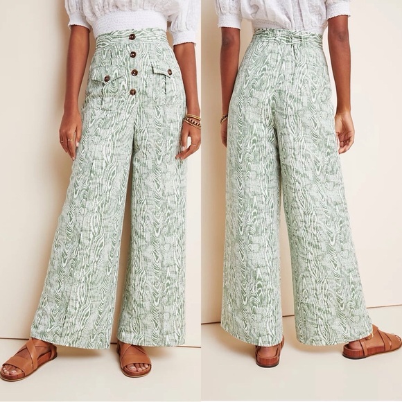Anthropologie C/Meo Collective Energised Arbor Wide Leg Pants in Ivy Woodgrain - Picture 4 of 16